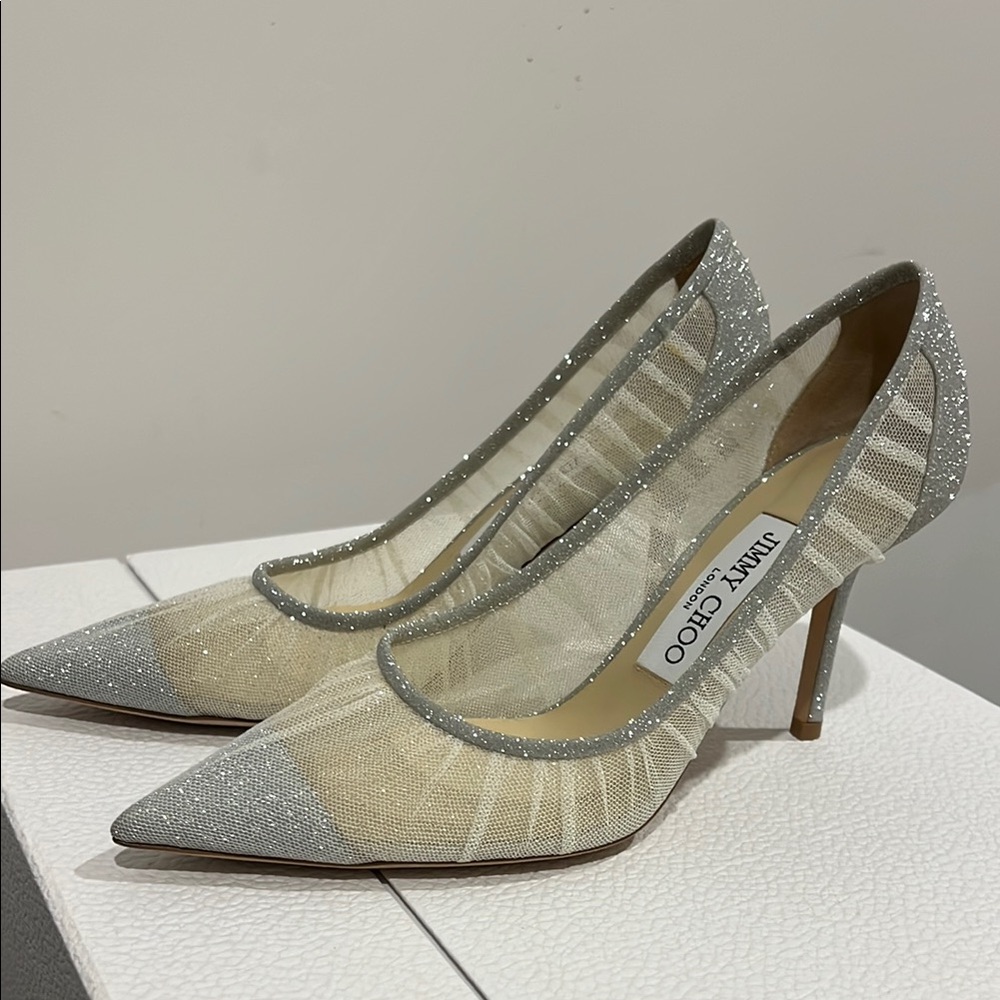 Jimmy Choo Silver and Cream Stiletto Heels